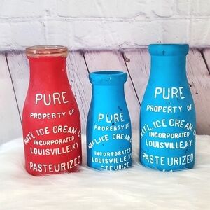 Vintage 60s-70s Louisville Kentucky Ice Cream Bottles Set of 3 Retro Handpainted